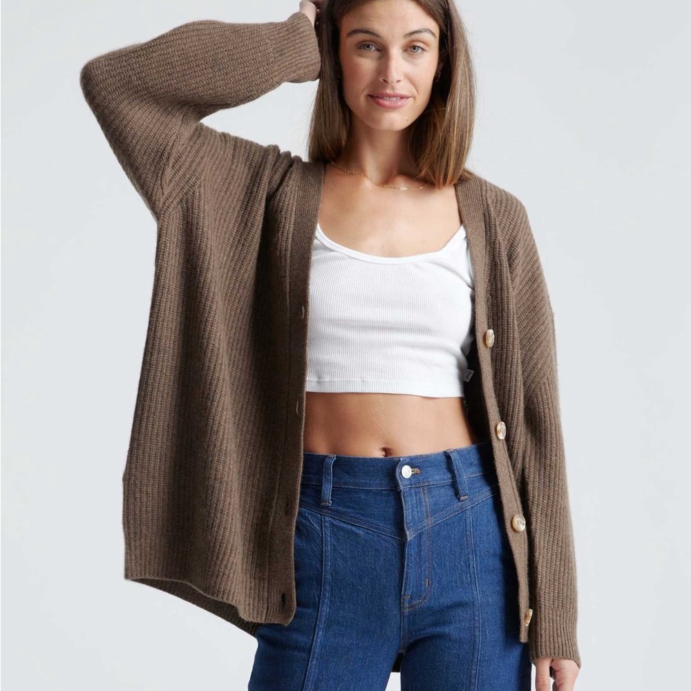 Quince Mongolian Cashmere Oversized Boyfriend Cardigan Sweater
